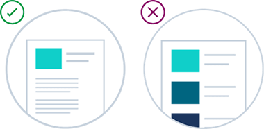 Two documents shown side by side. The left document has a green check mark above and aligned text blocks. The right document has red X mark and misaligned text blocks.